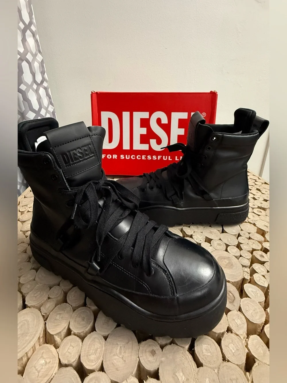 Diesel Black High-Top Leather Boots